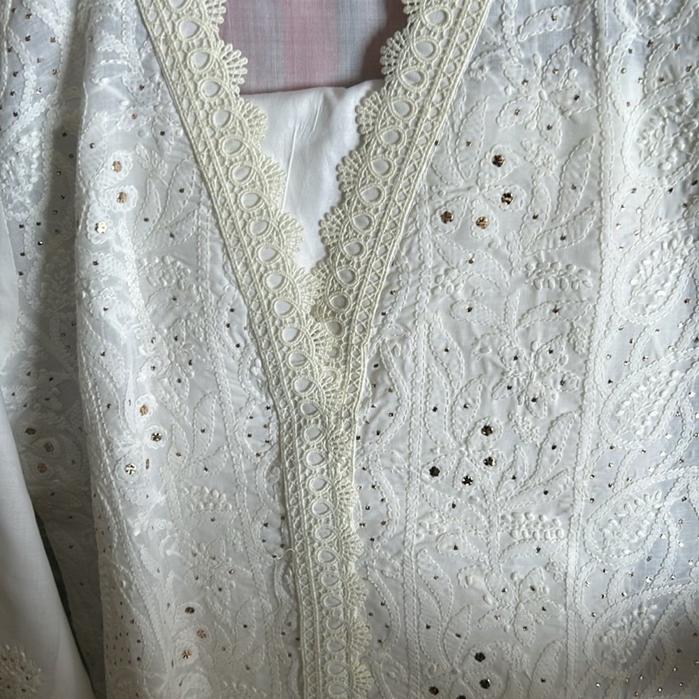 White chicken kari 3 piece w/multi silk gota dopata - Picture 5 of 6
